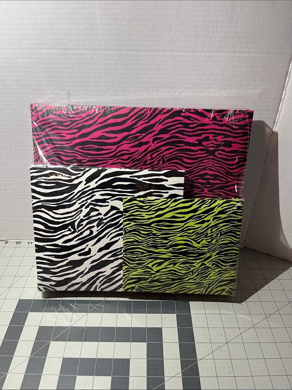 Zebra Print scrapbook Trio - Pink, White, Lime Green